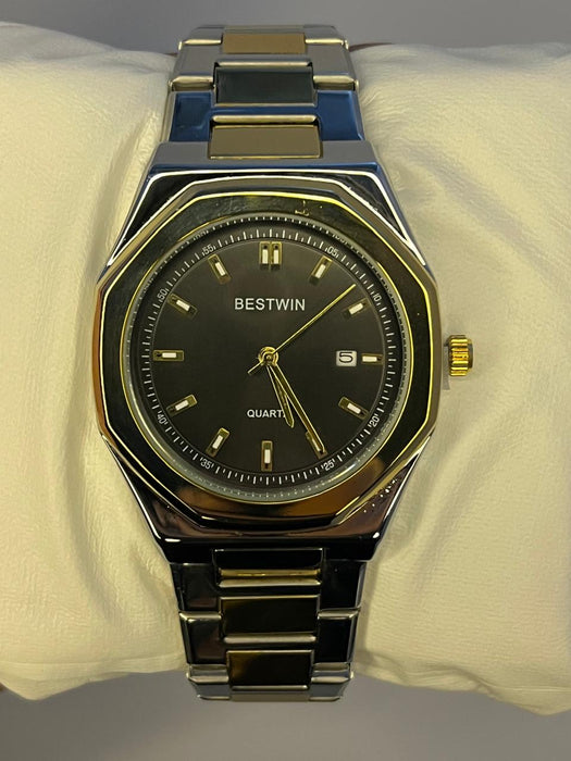 SILVER & GOLD BLACK DIAL BESTWIN WATCH