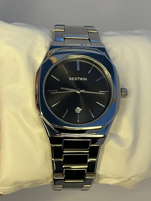 SILVER BLACK DIAL BESTWIN WATCH